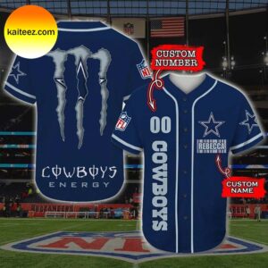 Custom Name Dallas Cowboys Monster Logo Blue Baseball Jersey
