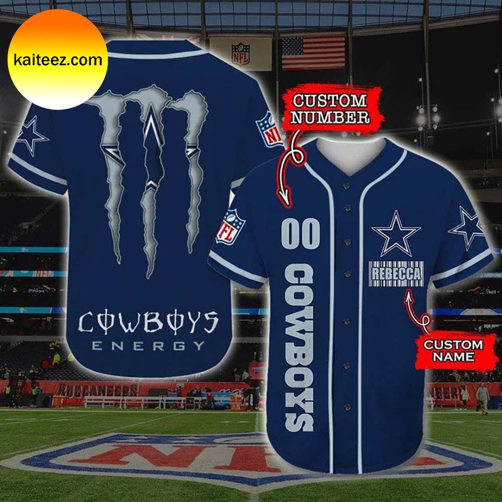 Custom Name Dallas Cowboys Monster Logo Blue Baseball Jersey Custom Name Dallas Cowboys Monster Logo Blue Baseball Jersey