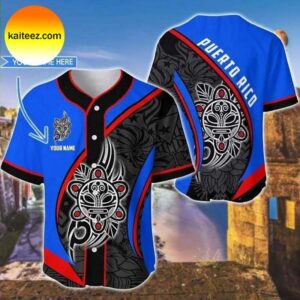 Custom Name Puerto Rico Blue Black Pattern Baseball Jersey