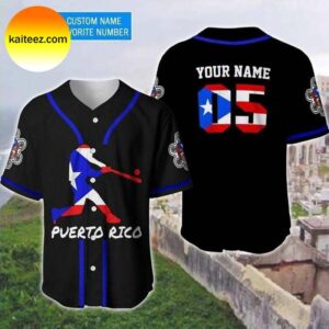 Custom Name Puerto Rico Flag Pattern Baseball Jersey