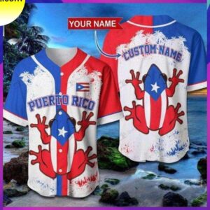 Custom Name Puerto Rico Frog Pattern Baseball Jersey