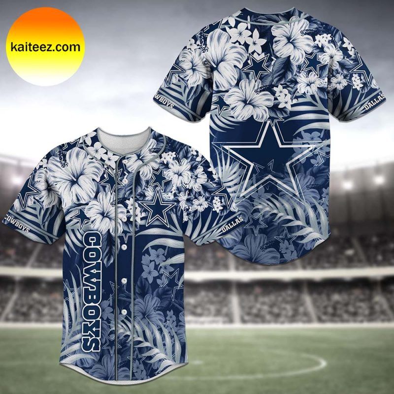 Dallas Cowboys NFL Tropical Flowers Pattern Baseball Jersey Dallas Cowboys NFL Tropical Flowers Pattern Baseball Jersey