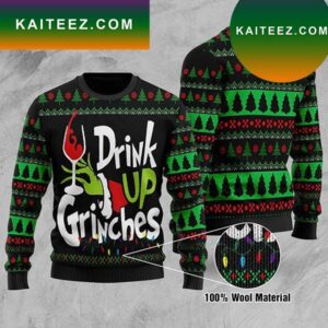 Drink Up Grinches Ugly The Grinch Noel Fans Christmas Happy Xmas Wool Knitted Grinch Ugly Sweater