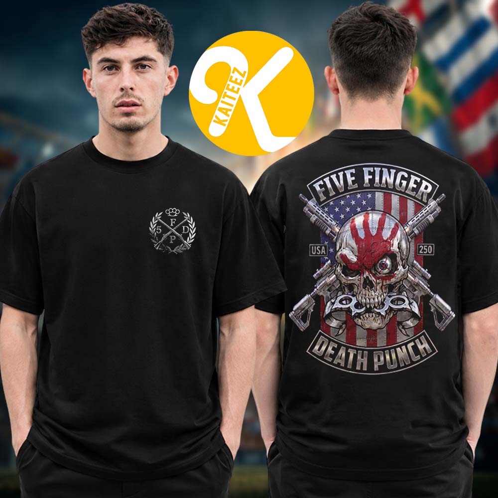 Five Finger Death Punch Merch Limited Edition July 4th Skull Two Sided Unisex T-Shirt Five Finger Death Punch Merch Limited Edition July 4th Skull Two Sided Unisex T-Shirt