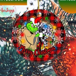 Grinch And Max Dog Buffalo Plaid Lights Christmas Grinch Decorations Outdoor Ornament