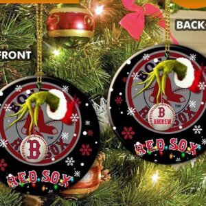 Grinch Boston Red Sox Christmas Ceramic Grinch Christmas Ornament