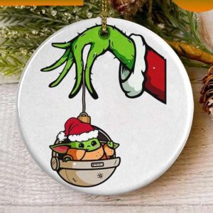 Grinch Hand Take Baby Yoda Grinch Christmas Ornament
