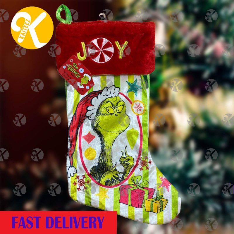 Grinch Stole Christmas Colorful Present Decor In White And Green Stripes Christmas Stocking Grinch Stole Christmas Colorful Present Decor In White And Green Stripes Christmas Stocking