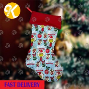 Grinch Stole Christmas Cute Pattern In Blue Background Christmas Stocking