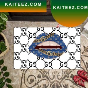 Gucci Imprinted Pattern With The Lips Blue Doormat