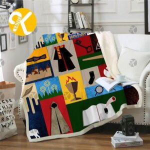 Harry Potter All Magic Things In Checker Board Throw Fleece Blanket