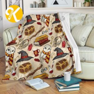 Harry Potter Gryffindor Magic Stuff Pattern In Vintage Pattern Sherpa Throw Blanket