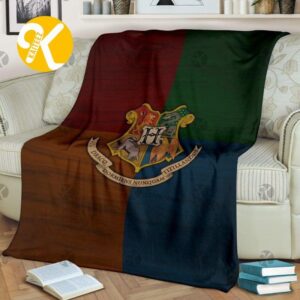 Harry Potter Hogwarts Badges In 4 Houses Color Background Throw Fleece Blanket