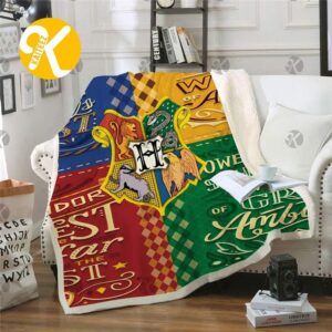 Harry Potter Hogwarts Signature Symbol In 4 Houses Artwork Background Sherpa Throw Blanket