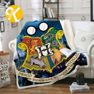 Harry Potter Hogwarts Signature Symbol In Castle At Night Background Sherpa Throw Blanket