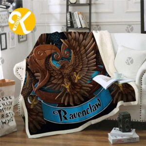 Harry Potter Ravenclaw Symbol Of Eagle In Black Background Sherpa Throw Blanket