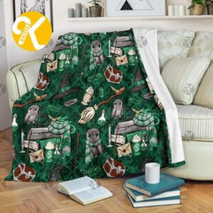 Harry Potter Slythein Hogwarts Magic Stuff All Over Printed Throw Fleece Blanket
