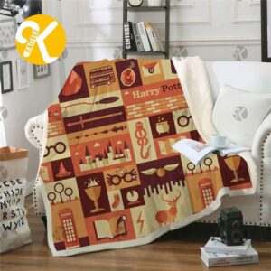 Harry Potter Vintage Magic Stuff In Checker Board Patterm Sherpa Throw Blanket