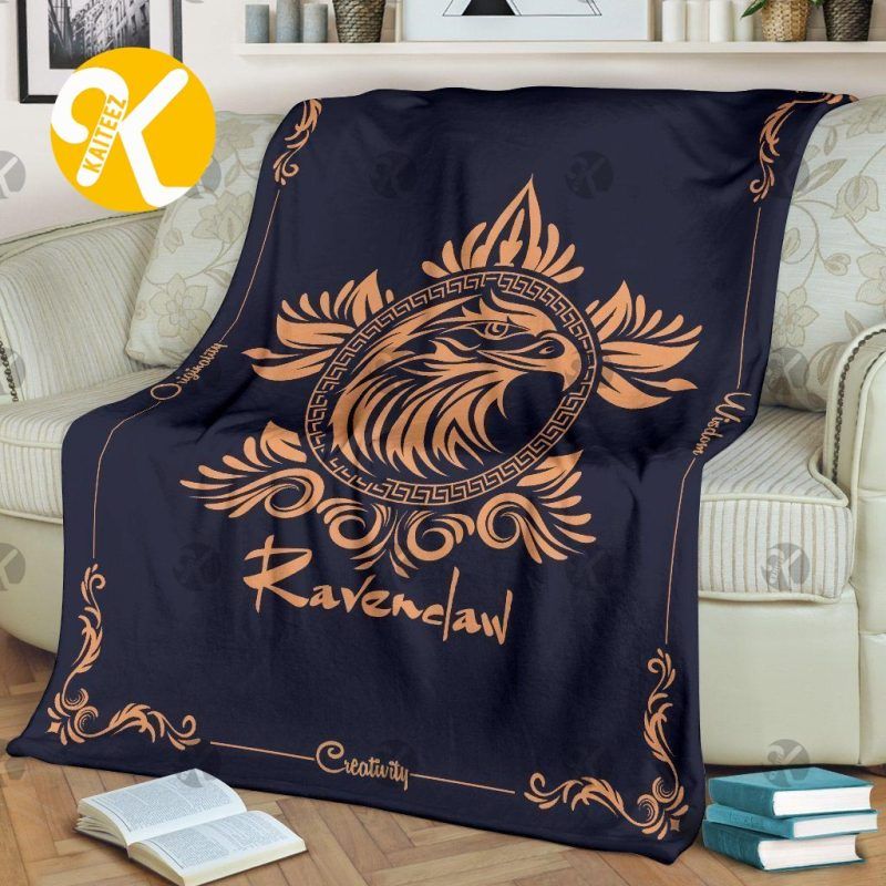 Harry Potter Vintage Ravenclaw Golden Raven Badge In Navy Throw Fleece Blanket Harry Potter Vintage Ravenclaw Golden Raven Badge In Navy Throw Fleece Blanket