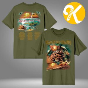 Iron Maiden Merch Run For Your Lives 2026 Tour Aces High Military Green Two Sided Unisex T-Shirt