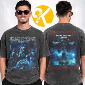 Iron Maiden Merch Run For Your Lives 2026 Tour Powerslave Mariner Two Sided Washed T-Shirt
