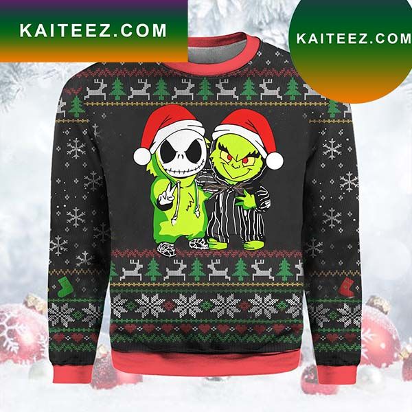 Jack Skellington AndGrinch Christmas Ugly Sweater Jack Skellington AndGrinch Christmas Ugly Sweater