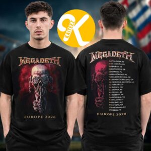 Megadeth Merch Europe Tour 2026 Vic Rattlehead Tour Dates Two Sided Unisex T-Shirt