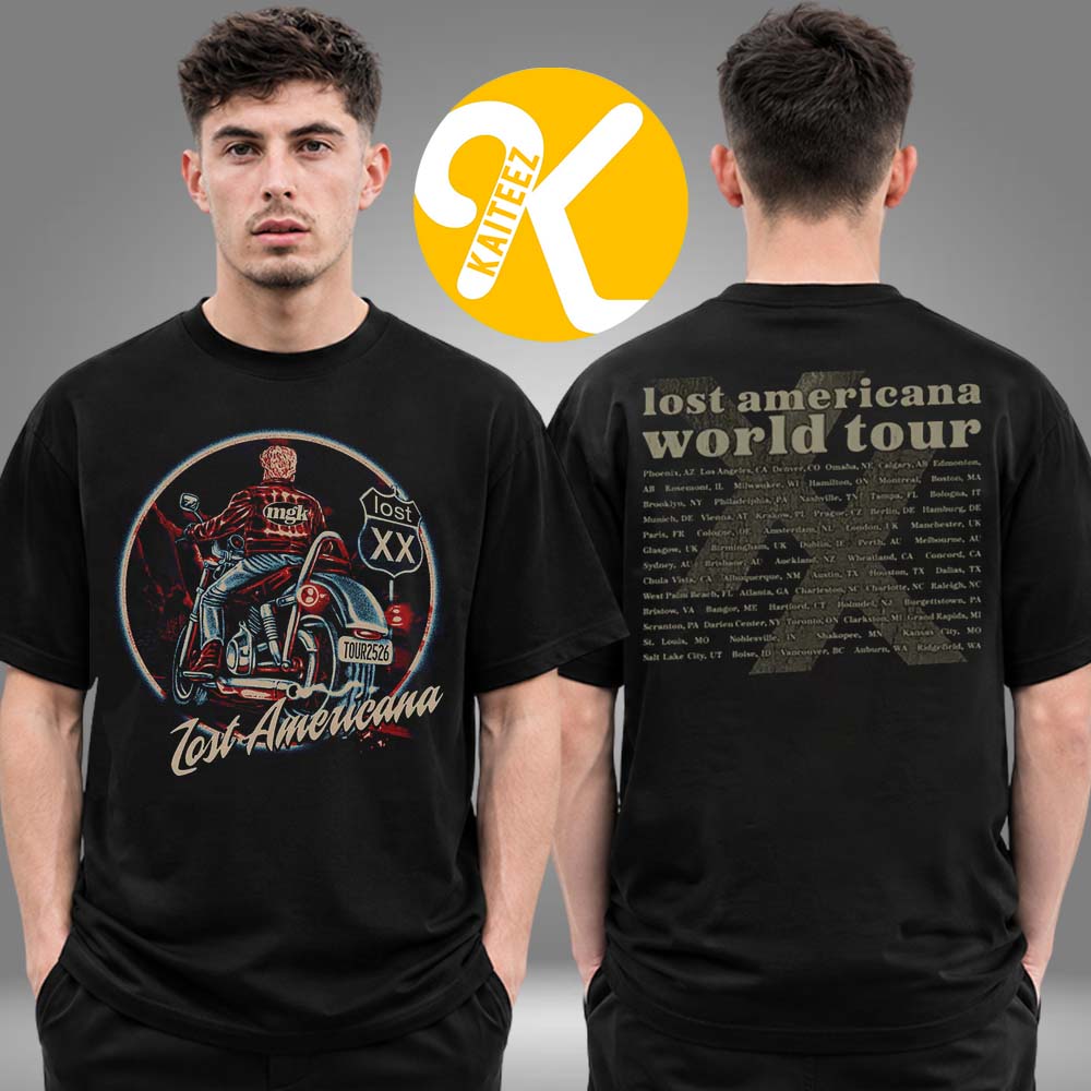 Michael Gun Kelly MGK Merch Lost Americana Tour 2026 Motorcycle Two Sided Unisex T-Shirt Michael Gun Kelly MGK Merch Lost Americana Tour 2026 Motorcycle Two Sided Unisex T-Shirt