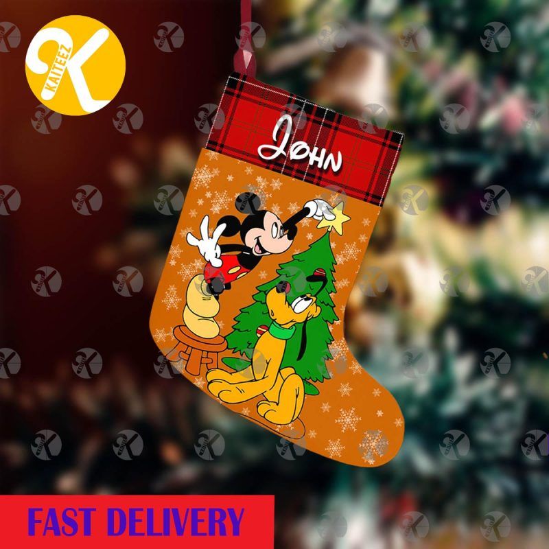 Mickey And Pluto Decorate Christmas Tree Personalized Christmas Stocking Mickey And Pluto Decorate Christmas Tree Personalized Christmas Stocking