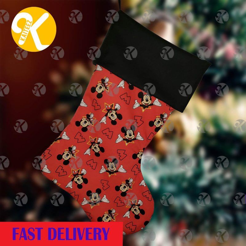Mickey Mouse Holiday Pattern In Red And Black Christmas Stocking Mickey Mouse Holiday Pattern In Red And Black Christmas Stocking