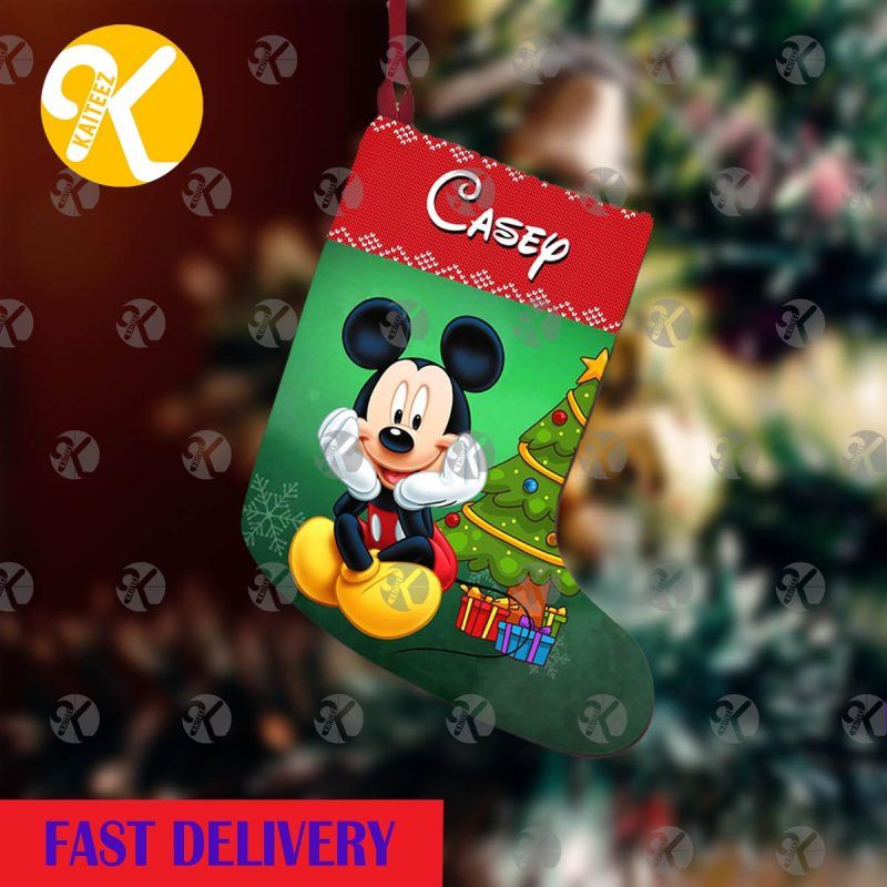 Mickey Mouse Posing Under The Christmas Tree Personalized Christmas Stocking Mickey Mouse Posing Under The Christmas Tree Personalized Christmas Stocking