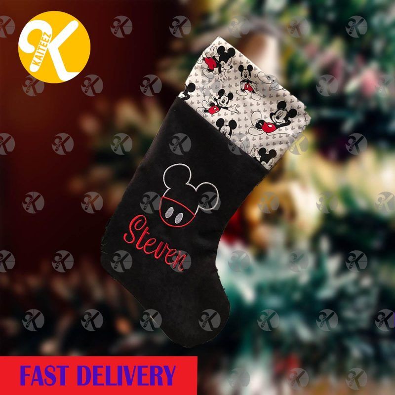 Mickey Mouse Theme In Black Background Personalized Christmas Stocking Mickey Mouse Theme In Black Background Personalized Christmas Stocking