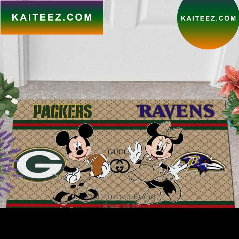 NFL Packers vs Ravens Gucci Mickey Minnie Mouse Disney Doormat NFL Packers vs Ravens Gucci Mickey Minnie Mouse Disney Doormat