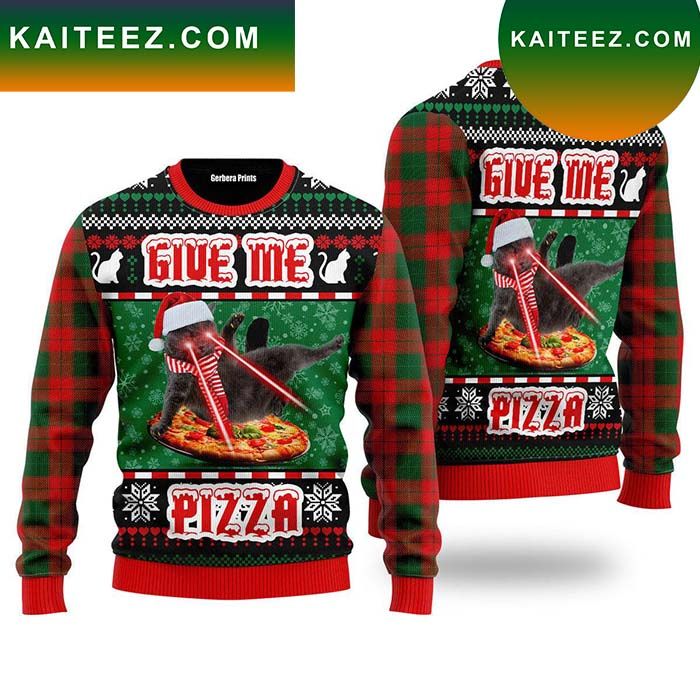 Naughty Pizza Cat With Laser Eyes Give Me Pizza Ugly Christmas Sweater Naughty Pizza Cat With Laser Eyes Give Me Pizza Ugly Christmas Sweater