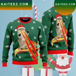 New Pizza Cat With Laser Eyes Ugly Christmas Sweater