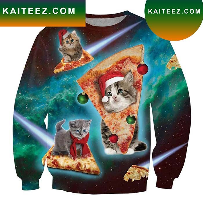 Pizza Cat Dark Green Ugly Christmas Sweater Pizza Cat Dark Green Ugly Christmas Sweater