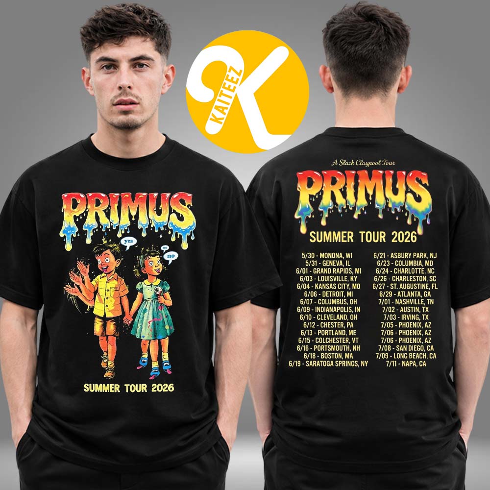 Primus Merch The Clay Pool Gold Tour 2026 Trippy Childhood Summer Tour Dates Two Sided Unisex T-Shirt Primus Merch The Clay Pool Gold Tour 2026 Trippy Childhood Summer Tour Dates Two Sided Unisex T-Shirt