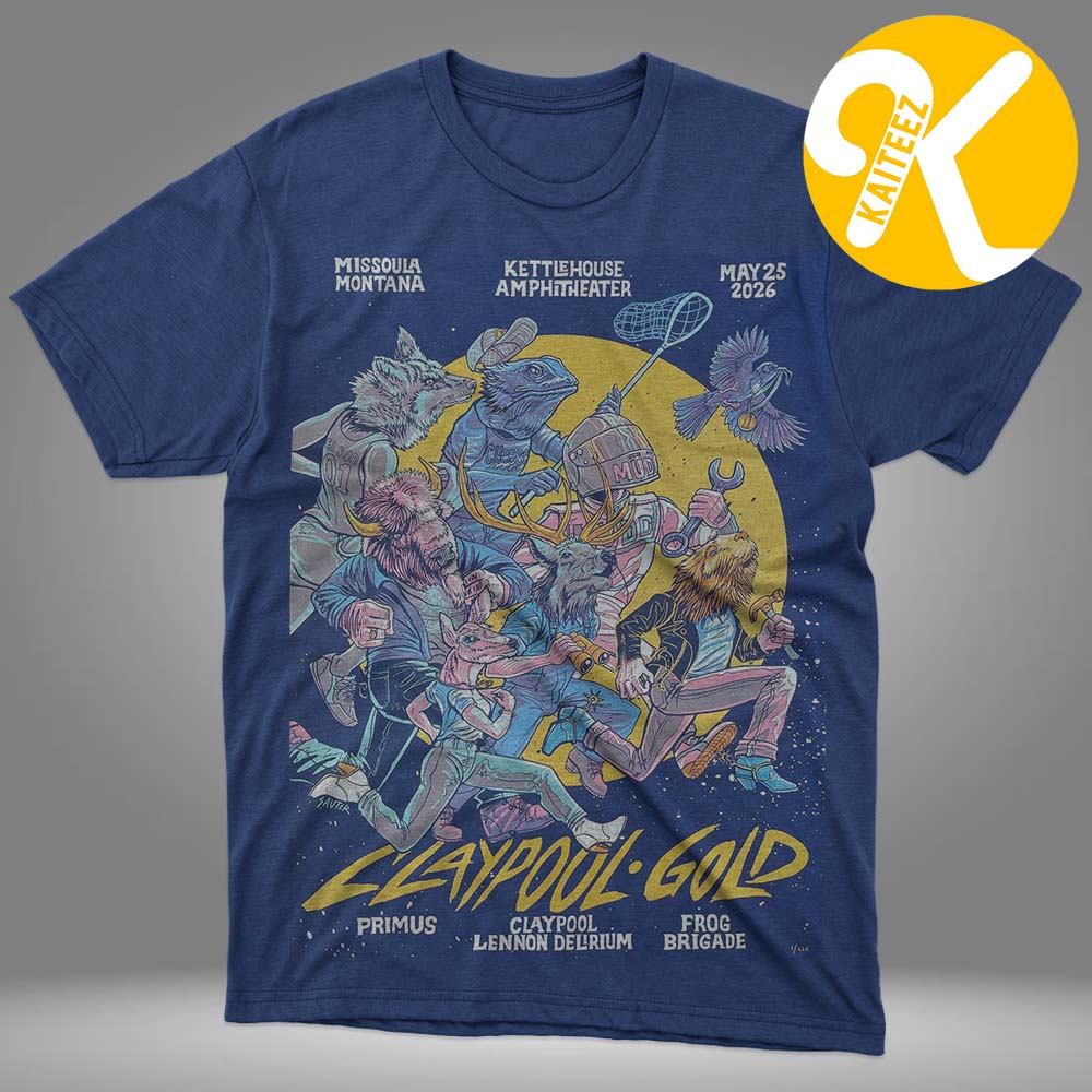 Primus The Clay Pool Gold Tour 2026 Poster Show At Kettlehouse Amphitheater In Missoula Montana On May 25 2026 Unisex T-Shirt Primus The Clay Pool Gold Tour 2026 Poster Show At Kettlehouse Amphitheater In Missoula Montana On May 25 2026 Unisex T-Shirt