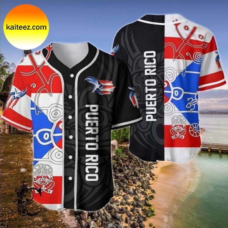 Puerto Rico Flag Black Pattern Baseball Jersey Puerto Rico Flag Black Pattern Baseball Jersey