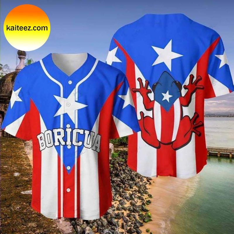 Puerto Rico Flag Frog Baseball Jersey Puerto Rico Flag Frog Baseball Jersey