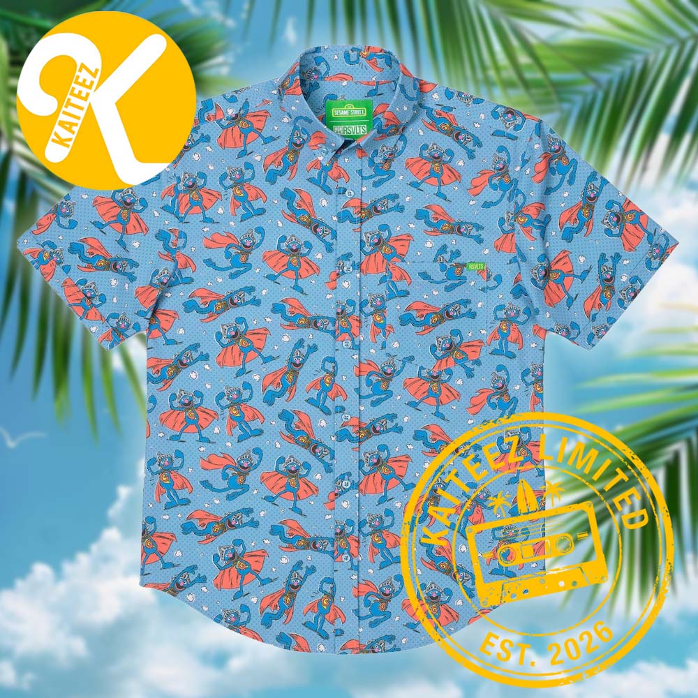 Sesame Street Super Grover RSVLTS Collection Summer Hawaiian Shirt Sesame Street Super Grover RSVLTS Collection Summer Hawaiian Shirt
