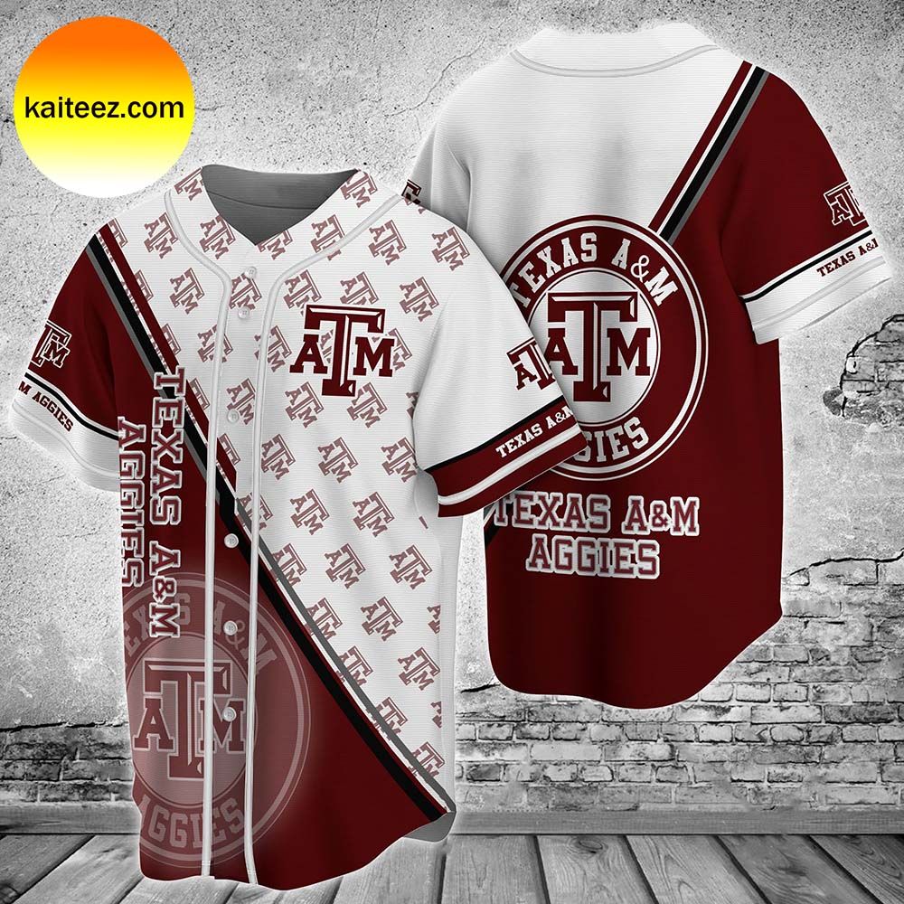 Texas A&M Aggies baseball Pattern White Red Baseball Jersey Texas A&M Aggies baseball Pattern White Red Baseball Jersey