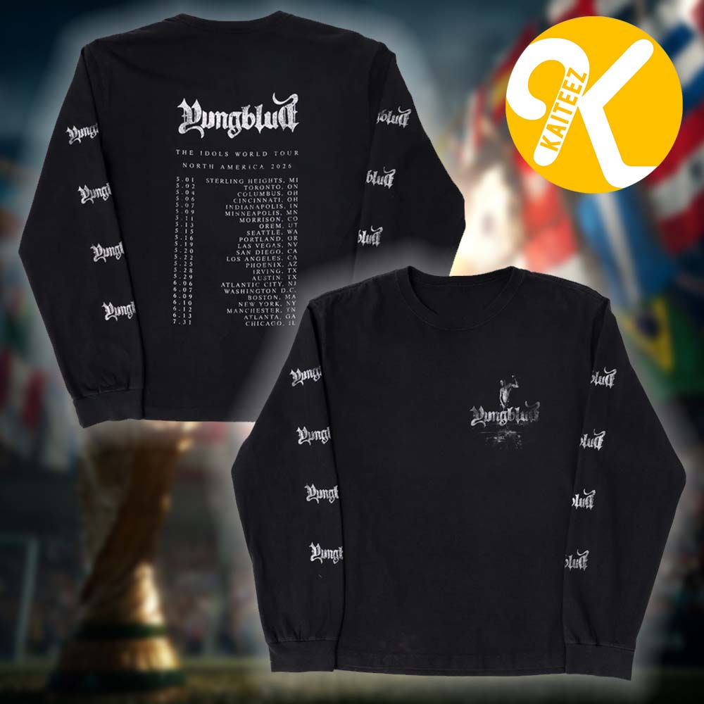Yungblud Merch Idols The World Tour North America 2026 Washed Dateback Unsiex Long Sleeve Shirt Yungblud Merch Idols The World Tour North America 2026 Washed Dateback Unsiex Long Sleeve Shirt
