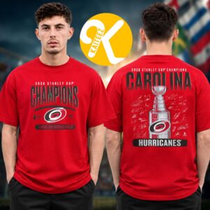 Carolina Hurricanes Merch 2026 Stanley Cup Champions Signature Roster Two Sided Unisex T-Shirt