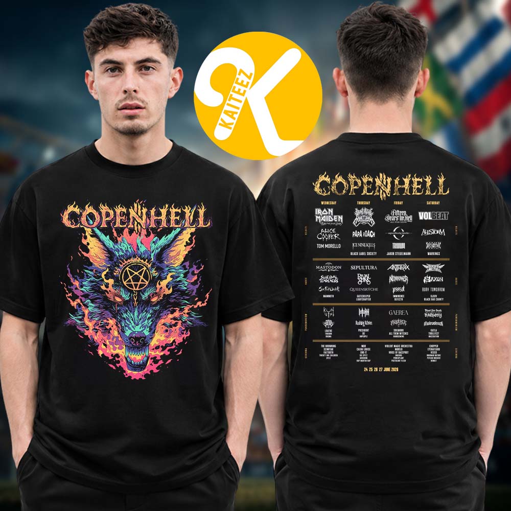 Copenhell 2026 Festival Merch At Refshaleoen In Copenhagen DK On June 24-27 2026 Wolf Pentagram Two Sided Unisex T-Shirt Copenhell 2026 Festival Merch At Refshaleoen In Copenhagen DK On June 24-27 2026 Wolf Pentagram Two Sided Unisex T-Shirt