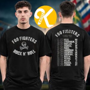 Foo Fighters Merch Take Cover Tour 2026 Rock N Roll Skeleton Tour Dates Two Sided Unisex T-Shirt