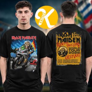 Iron Maiden Event Shirt Germany Run For Your Lives World Tour 2026 Eddie’s Dive Bar At Gilde Parkbuhne Hannover DE Artwork By Herve Monjeaud Two Sided Unisex T-Shirt