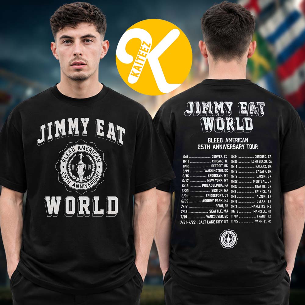 Jimmy Eat World Merch 25 Years Of Bleed American Tour 2026 Tour Dates Two Sided Unisex T-Shirt Jimmy Eat World Merch 25 Years Of Bleed American Tour 2026 Tour Dates Two Sided Unisex T-Shirt