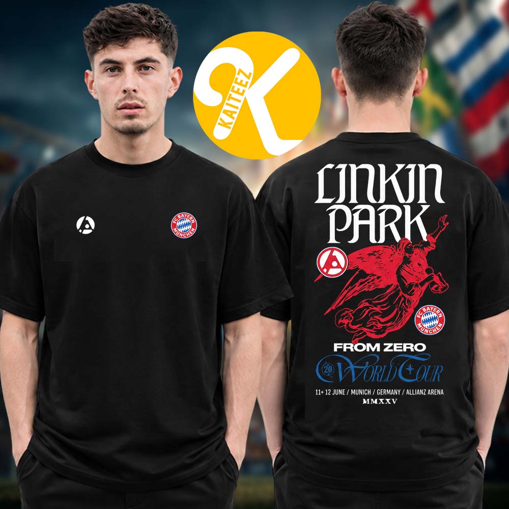 Linkin Park x FC Bayern Munchen Exclusive Shirt Collection At Pop Up Shop Munich Red Two Sided Unisex T-Shirt Linkin Park x FC Bayern Munchen Exclusive Shirt Collection At Pop Up Shop Munich Red Two Sided Unisex T-Shirt