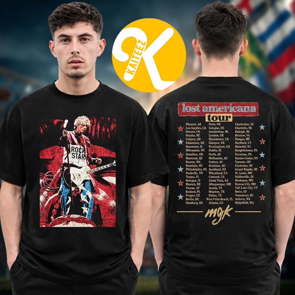 Machine Gun Kelly MGK Merch Lost Americana Tour 2026 Tour Dates Photo Two Sided Unisex T-Shirt Machine Gun Kelly MGK Merch Lost Americana Tour 2026 Tour Dates Photo Two Sided Unisex T-Shirt